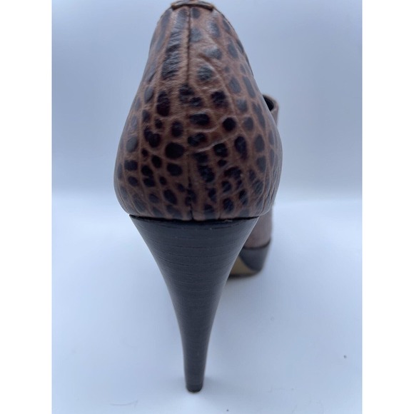 Pilar Abril Brown Leather Snake Style Platform Shoes Heel Tie Size 7.5 US 38 - Picture 9 of 9
